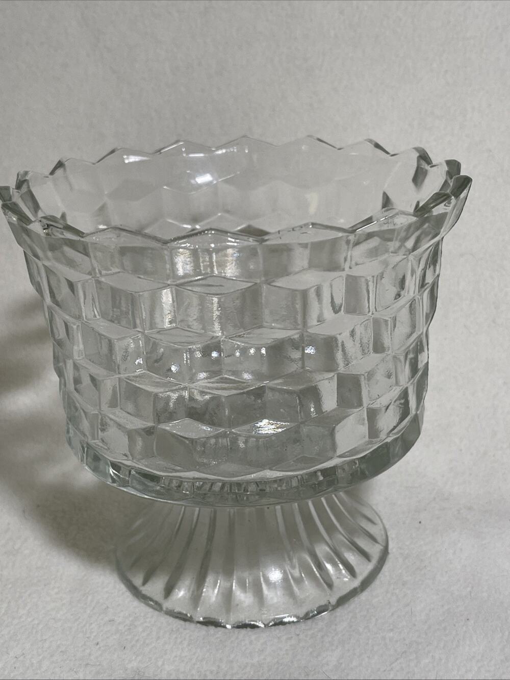 Vintage Fostoria American Footed Trifle Bowl 1950’s Cubist Pattern 6"